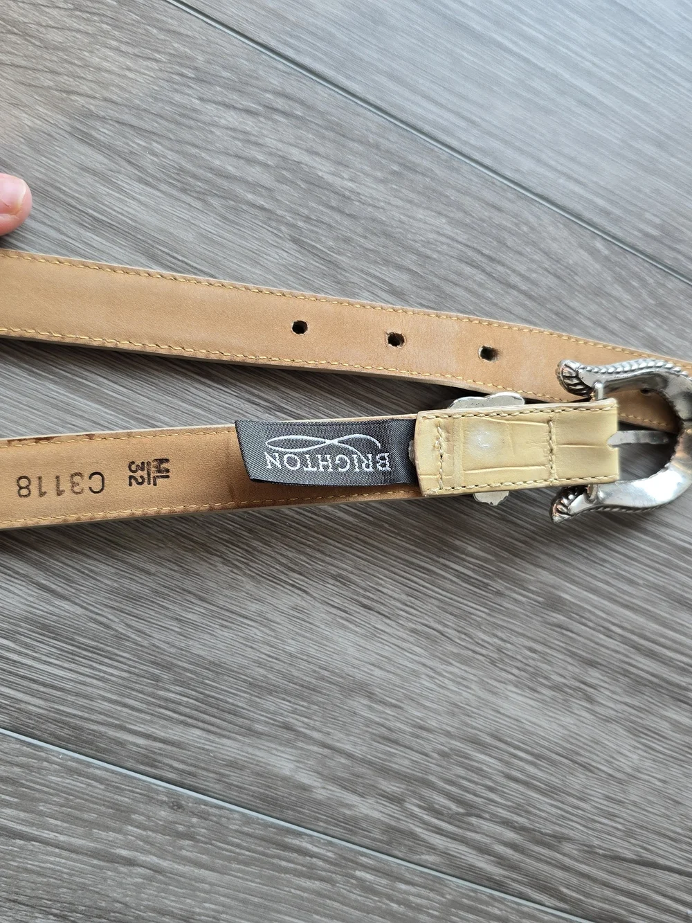 Brighton Classics Croc Embossed Belt Cream Silver Gold Heart Buckle USA ML 32